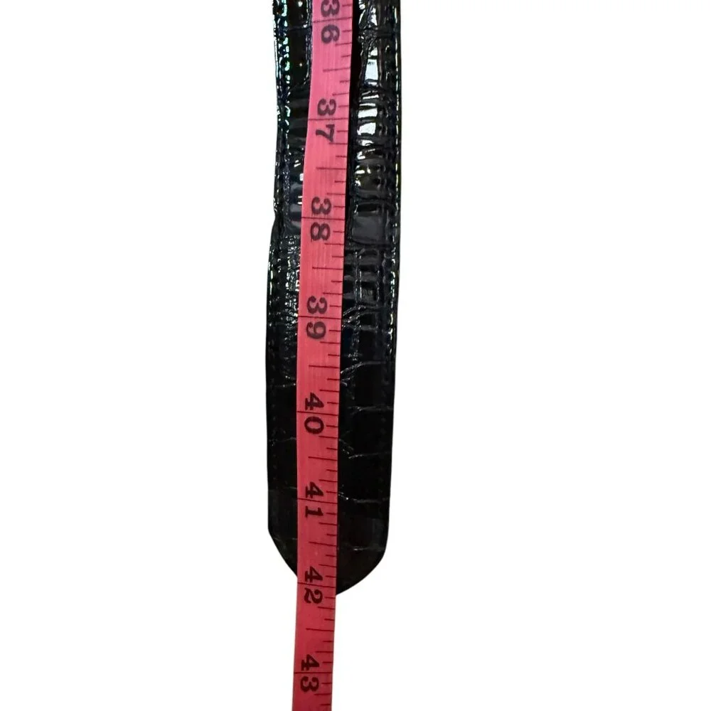 Vintage Brighton Empire Lace Black Croc Embossed Patent Leather Belt Crystals - Picture 9 of 16